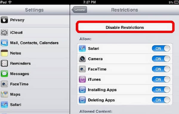turn off restrictions iphone