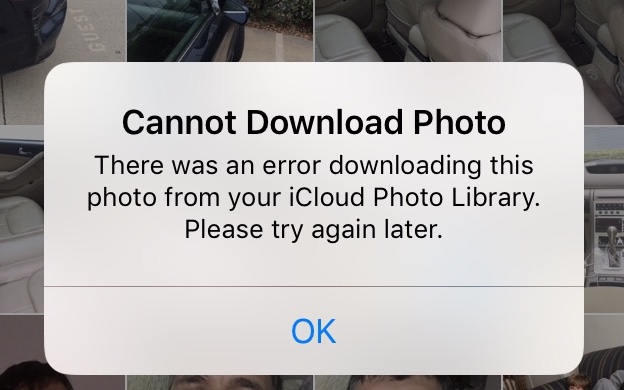 an error downloading this photo from icloud