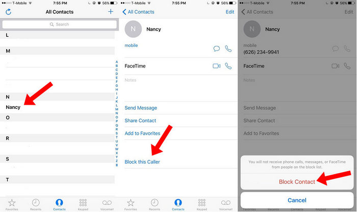 see block contacts on iphone