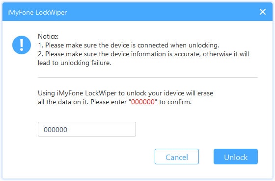 enter 000000 to confirm unlocking