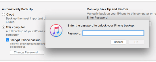 backed iphone asking for password