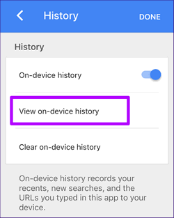 view on device history google app iphone